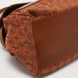 Gianfranco Ferre Brown Jacquard Fabric and Leather Flap Satchel