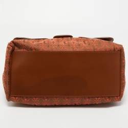 Gianfranco Ferre Brown Jacquard Fabric and Leather Flap Satchel