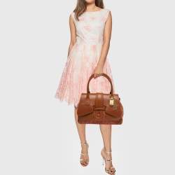 Gianfranco Ferre Brown Jacquard Fabric and Leather Flap Satchel