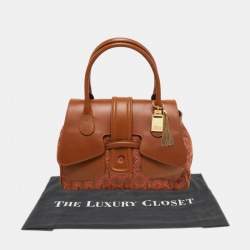 Gianfranco Ferre Brown Jacquard Fabric and Leather Flap Satchel
