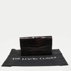 Pre Owned Gianfranco Ferre Dark Brown Alligator Envelope Flap Travel Organizer