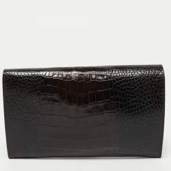 Pre Owned Gianfranco Ferre Dark Brown Alligator Envelope Flap Travel Organizer