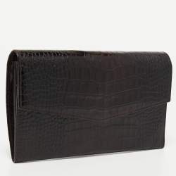 Pre Owned Gianfranco Ferre Dark Brown Alligator Envelope Flap Travel Organizer