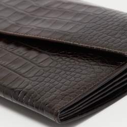 Pre Owned Gianfranco Ferre Dark Brown Alligator Envelope Flap Travel Organizer