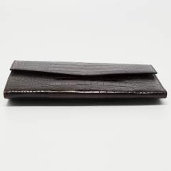 Pre Owned Gianfranco Ferre Dark Brown Alligator Envelope Flap Travel Organizer