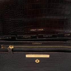 Pre Owned Gianfranco Ferre Dark Brown Alligator Envelope Flap Travel Organizer