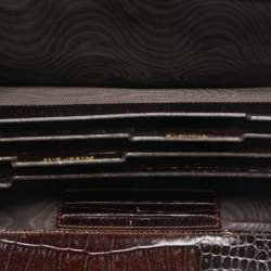 Pre Owned Gianfranco Ferre Dark Brown Alligator Envelope Flap Travel Organizer