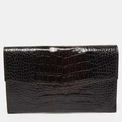 Pre Owned Gianfranco Ferre Dark Brown Alligator Envelope Flap Travel Organizer