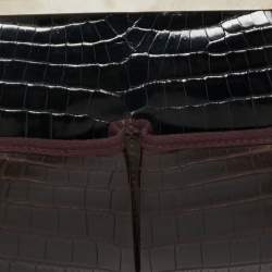 Gianfranco Ferre Burgundy/Navy Blue Alligator and Canvas Metal Frame Satchel