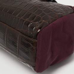 Gianfranco Ferre Burgundy/Navy Blue Alligator and Canvas Metal Frame Satchel
