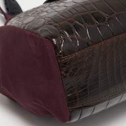 Gianfranco Ferre Burgundy/Navy Blue Alligator and Canvas Metal Frame Satchel
