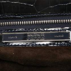 Gianfranco Ferre Burgundy/Navy Blue Alligator and Canvas Metal Frame Satchel