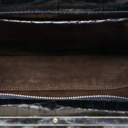 Gianfranco Ferre Burgundy/Navy Blue Alligator and Canvas Metal Frame Satchel