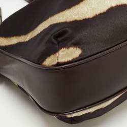 Gianfranco Ferre Brown Zebra Print Satin and Leather Tribe Handle Shoulder Bag