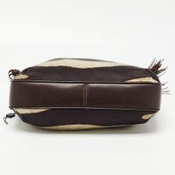 Gianfranco Ferre Brown Zebra Print Satin and Leather Tribe Handle Shoulder Bag