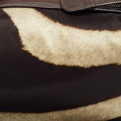 Gianfranco Ferre Brown Zebra Print Satin and Leather Tribe Handle Shoulder Bag