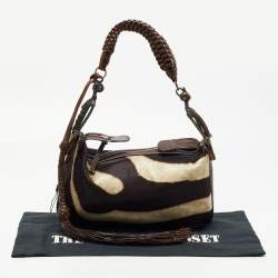 Gianfranco Ferre Brown Zebra Print Satin and Leather Tribe Handle Shoulder Bag