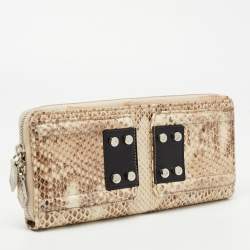 Gianfranco Ferre Beige Watersnake Leather Zip Around Oversized Wallet