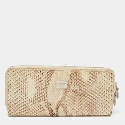 Gianfranco Ferre Beige Watersnake Leather Zip Around Oversized Wallet