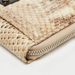 Gianfranco Ferre Beige Watersnake Leather Zip Around Oversized Wallet