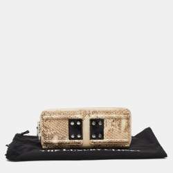 Gianfranco Ferre Beige Watersnake Leather Zip Around Oversized Wallet