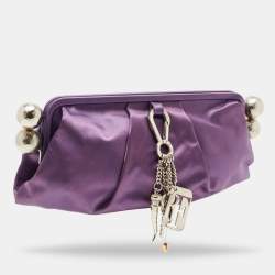 Gianfranco Ferre Purple Satin Charm Frame Clutch