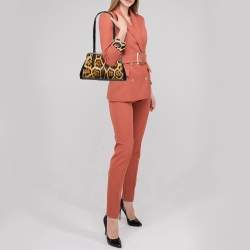 Gianfranco Ferre Black/Beige Leopard Print Calfhair, Satin and Leather Nylon Frame Baguette Bag