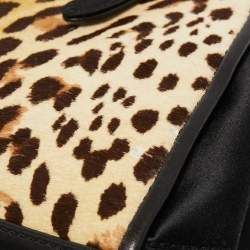 Gianfranco Ferre Black/Beige Leopard Print Calfhair, Satin and Leather Nylon Frame Baguette Bag