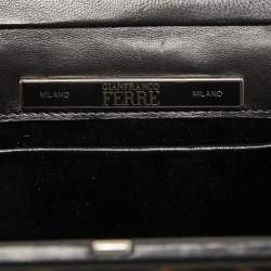 Gianfranco Ferre Black/Beige Leopard Print Calfhair, Satin and Leather Nylon Frame Baguette Bag