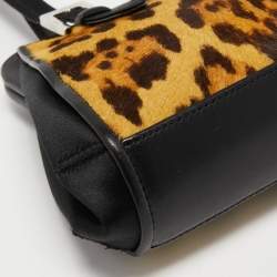 Gianfranco Ferre Black/Beige Leopard Print Calfhair, Satin and Leather Nylon Frame Baguette Bag