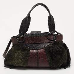 Gianfranco Ferre Multicolor Embossed Leather and Astrakhan Fur Tote