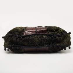 Gianfranco Ferre Multicolor Embossed Leather and Astrakhan Fur Tote