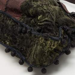 Gianfranco Ferre Multicolor Embossed Leather and Astrakhan Fur Tote