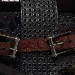 Gianfranco Ferre Multicolor Embossed Leather and Astrakhan Fur Tote