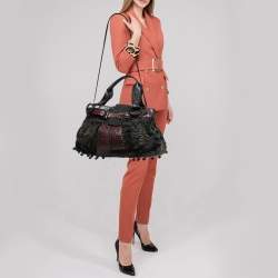 Gianfranco Ferre Multicolor Embossed Leather and Astrakhan Fur Tote
