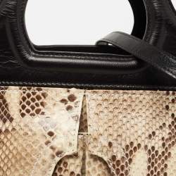Gianfranco Ferre Beige/Black Watersnake and Leather Charm Satchel