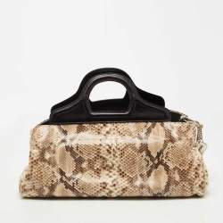 Gianfranco Ferre Beige/Black Watersnake and Leather Charm Satchel