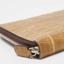 Gianfranco Ferre Beige Alligator Leather Zip Around Wallet