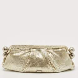 Gianfranco Ferre Gold Python Embossed Leather Charm Frame Clutch