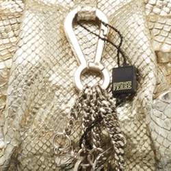 Gianfranco Ferre Gold Python Embossed Leather Charm Frame Clutch