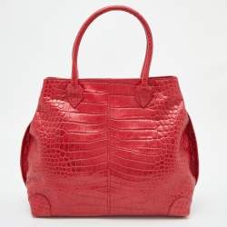 Gianfranco Ferre Red Croc Embossed Leather Tote