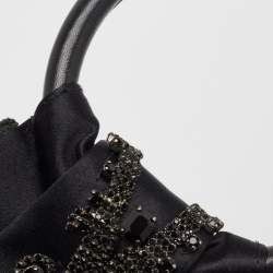 Pre Owned Gianfranco Ferre Black Pleated Satin Crystals Bangle Clutch