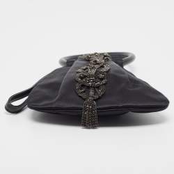 Pre Owned Gianfranco Ferre Black Pleated Satin Crystals Bangle Clutch