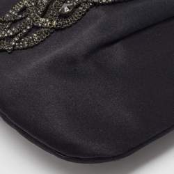 Pre Owned Gianfranco Ferre Black Pleated Satin Crystals Bangle Clutch