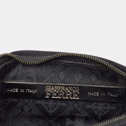 Pre Owned Gianfranco Ferre Black Pleated Satin Crystals Bangle Clutch