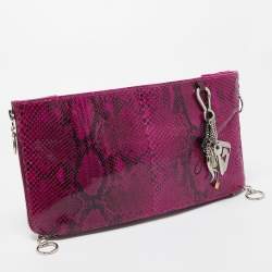 Gianfranco Ferre Magenta Python Side Zip Oversized Clutch