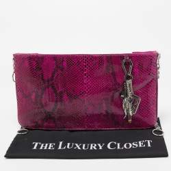 Gianfranco Ferre Magenta Python Side Zip Oversized Clutch
