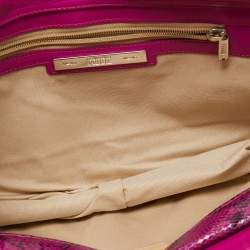 Gianfranco Ferre Magenta Python Side Zip Oversized Clutch