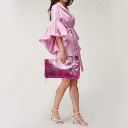 Gianfranco Ferre Magenta Python Side Zip Oversized Clutch