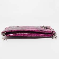 Gianfranco Ferre Magenta Python Side Zip Oversized Clutch
